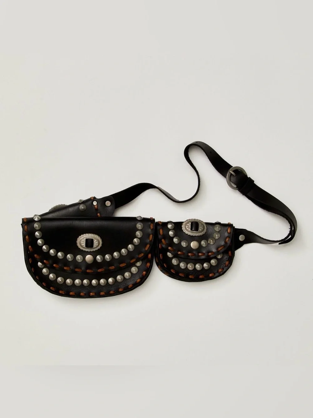 Free People Lucky Stars Leather Pocket Belt in Black Size S/M NWT  Festival